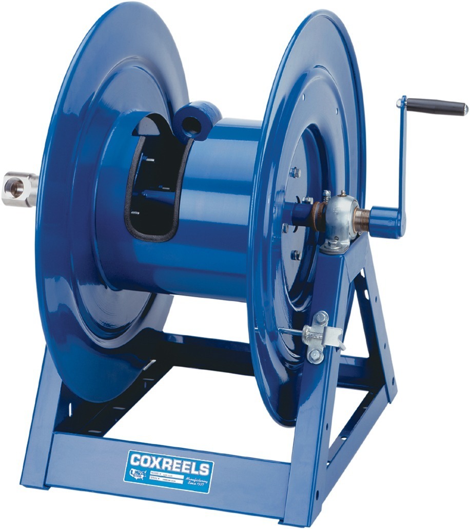 En Slangvinda modell 1175EJ - Ø1" - 16m Max 210Bar slangupprullare på stativ.